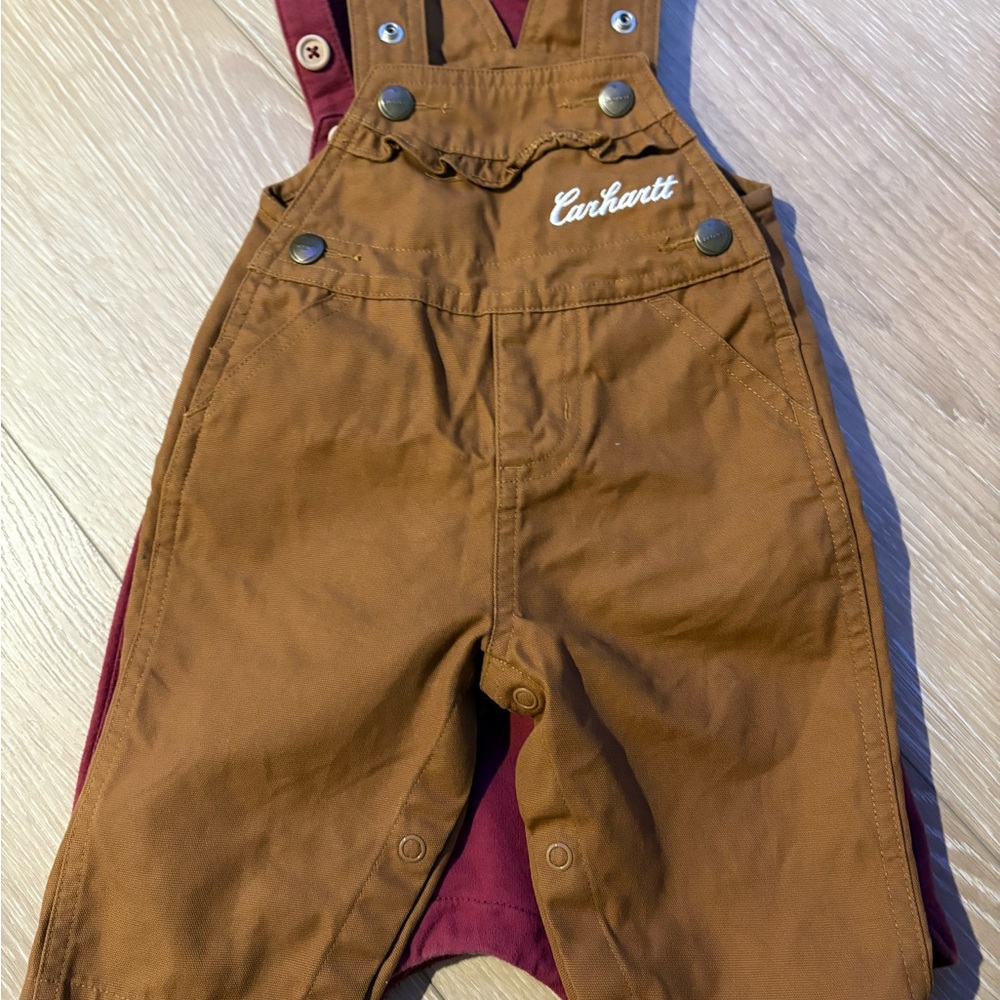 Carhartt Kids Overalls in Brown and Red